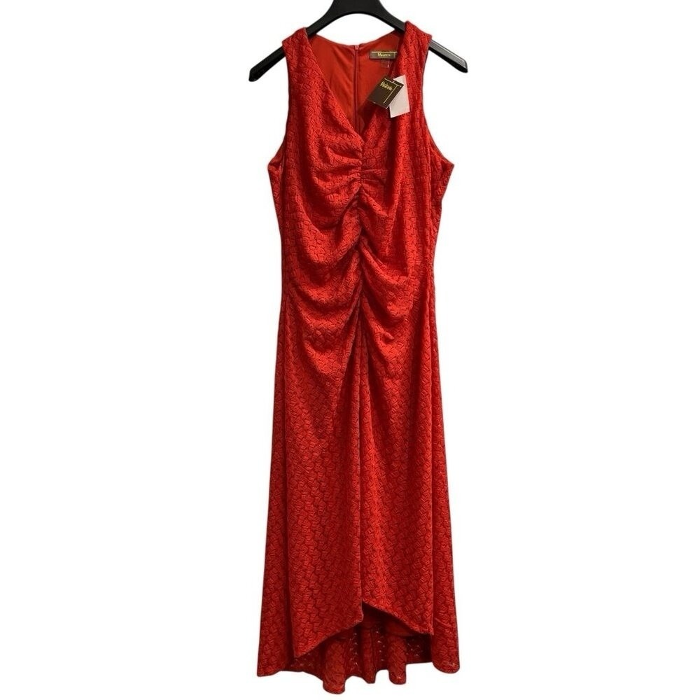 Melonie T Dress Orange Crochet Knit Maxi Ruched 18 Boho Fall Wedding Guest